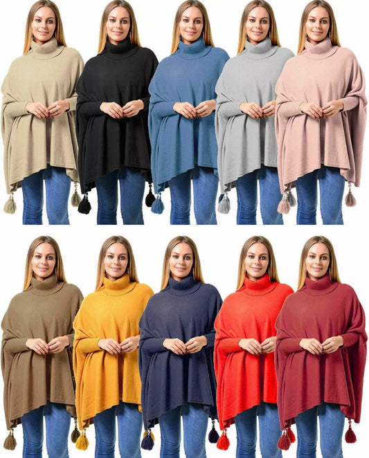 Oversize italienischer kastiger Damenpullover Wasserfallausschnitt Poncho-Lo