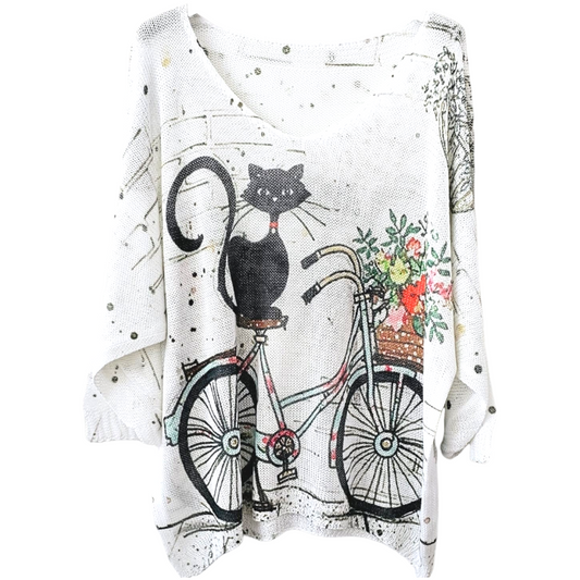 Motiv Shirt " Katze , Fahrrad" J015