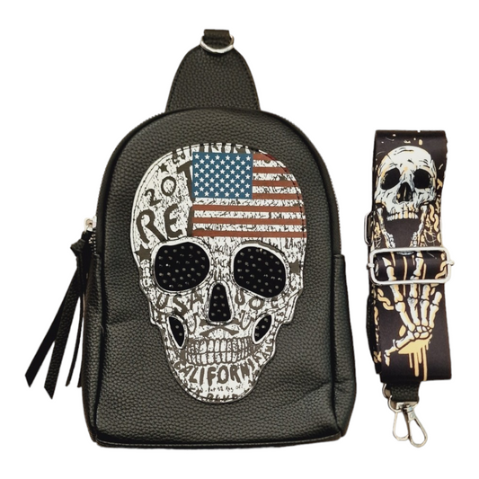 Skull Totenkopf - Schultertasche Crossover Sling Crossover Gotik Slingbag in 4 Farben